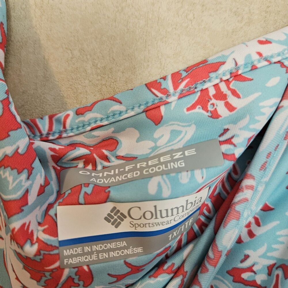 Columbia PFG Omni-Freeze Dress Womens 1X Coral Reef Tropical Sleeveless Cooling - Picture 3 of 7
